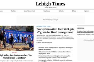 Screenshot of the Lehigh Times, one of 45 local news websites run in Pennsylvania by Metric Media, which has been found to fail basic journalistic standards for trustworthiness and credibility, according to a new report.