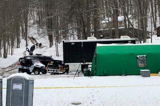 A base camp located downhill from the site of the FBI's March 2018 excavation in Dents Run, Pennsylvania. 