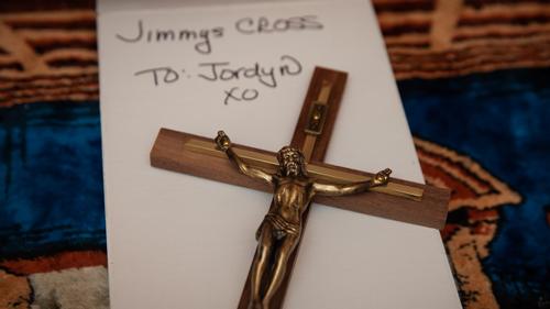 A cross that hung above the casket of James Pschirer will go to his daughter, Jordyn.